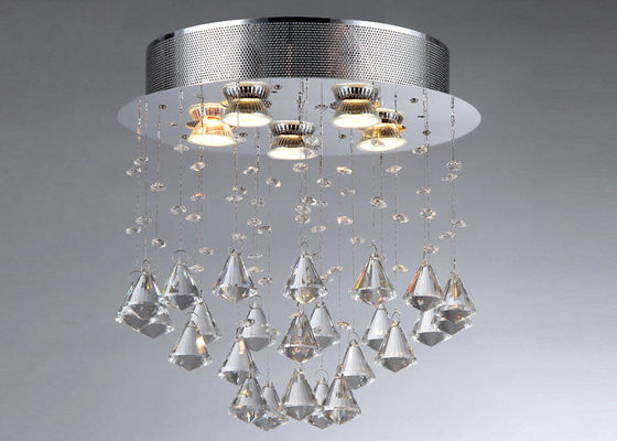 Do candelabro de cristal nivelado moderno da montagem do cromo de 5 pontos decoração interna