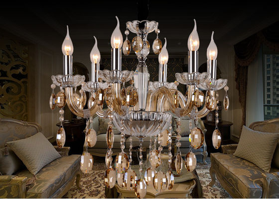 Iluminação moderna de cristal do candelabro do hotel do OEM/luz de vidro home dos candelabros 6 do pendente