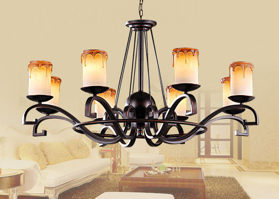 Ferro forjado contemporâneo lâmpada de vidro fundida dos candelabros para a sala de visitas/quarto