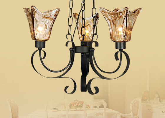 o candelabro de vidro ambarino do ferro forjado retro grande da altura de 64cm ilumina-se/lâmpada para o banheiro