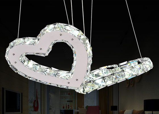 Coração duplo candelabro de cristal luxuoso moderno dado forma com a corrente ajustável de 75cm