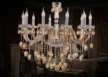 Candelabro de cristal luxuoso do conhaque 10 claro, candelabros de vidro modernos do pendente