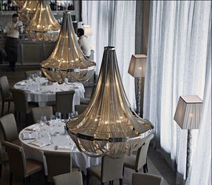 Luz interior moderna do candelabro da corrente do metal da cor do níquel do cromo candelabro luxuoso quente do hotel da venda do grande para casas de campo do hotel
