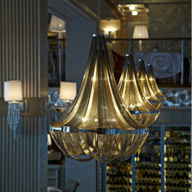 Luz interior moderna do candelabro da corrente do metal da cor do níquel do cromo candelabro luxuoso quente do hotel da venda do grande para casas de campo do hotel