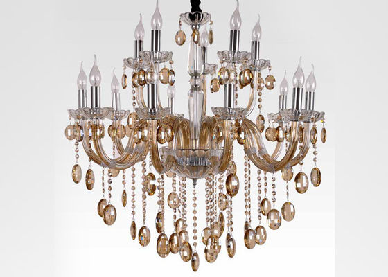 Candelabros modernos de vidro do hotel da arte luxuosa grandes com conhaque galvanizado 1500W