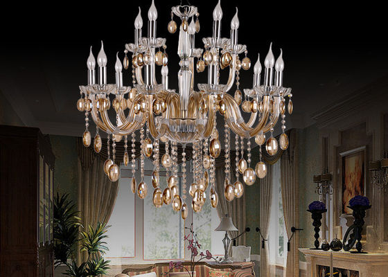 Candelabros modernos de vidro do hotel da arte luxuosa grandes com conhaque galvanizado 1500W