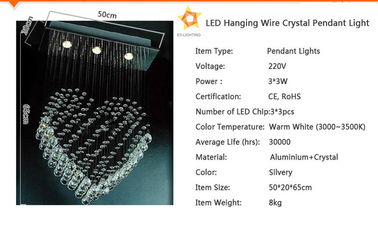 Luz de cristal do pendente da sala de jantar, 3pcs * o candelabro 3W ilumina-se