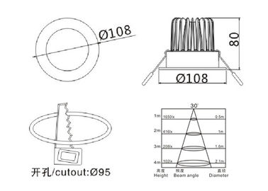 1320Lm 12 watt Downlights de alumínio/Downlights Recessed conduzido residencial